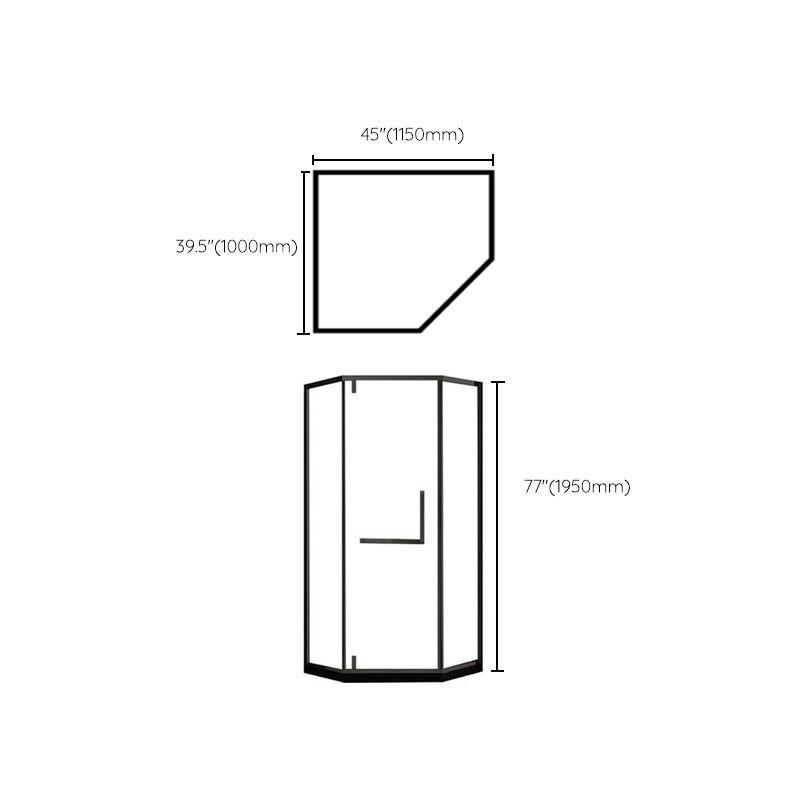 Contemporary Black Shower Enclosure Neo-Angle Semi-Frameless Clear Shower Enclosure