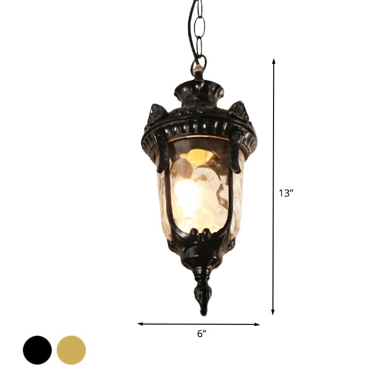 Plafonnier en aluminium à 1 tête country Black / Brass Urn Garden suspendu lampe à lampe avec une teinte en verre d'eau