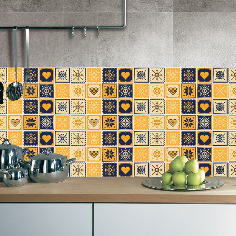 Boho Flower Tile Wallpaper Panel for Kitchen 2.2-sq ft Wall Decor in Yellow-Blue, Stick On