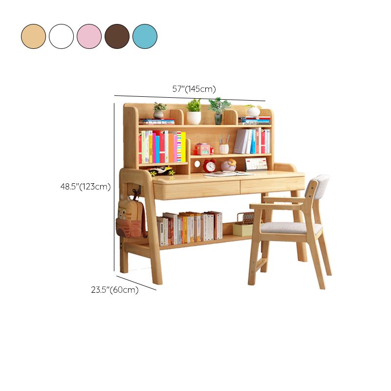 Solid Wood Study Desk with Bookshelf with Storage Drawer Home Multifunctional Lifting