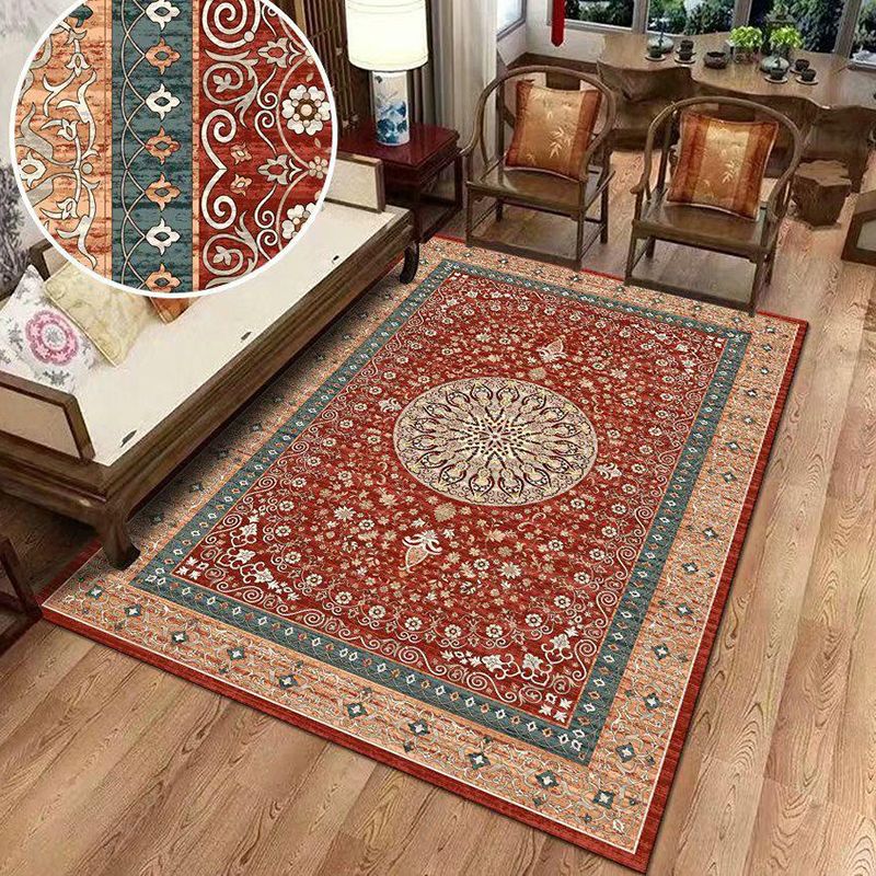 Antique Glam Living Room Rug Victorian Flower Print Indoor Rug Polyester Easy Care Friendly Washable Carpet