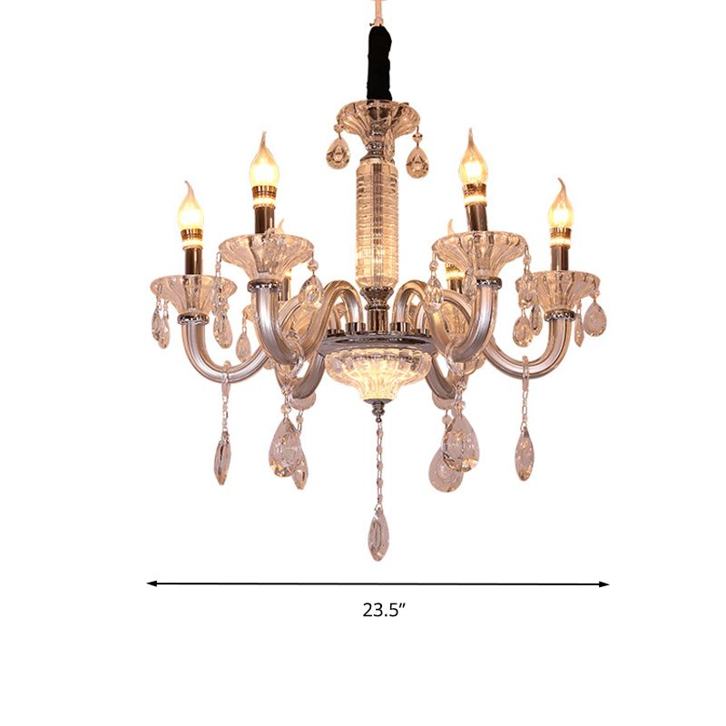 Candelabra Hanging Lamp Contemporary Crystal Drop 6/8 Heads 23.5"/31.5" Wide Silver Pendant Chandelier