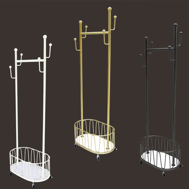 Luxurious Clothes Hanger Free Standing Storage Basket Coat Rack with Castors