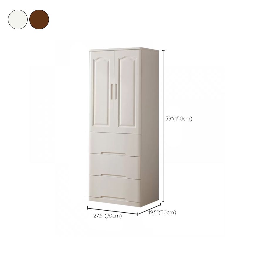 Solid Wood Kid's Wardrobe Matte Wardrobe Armoire with Lower Storage Drawers