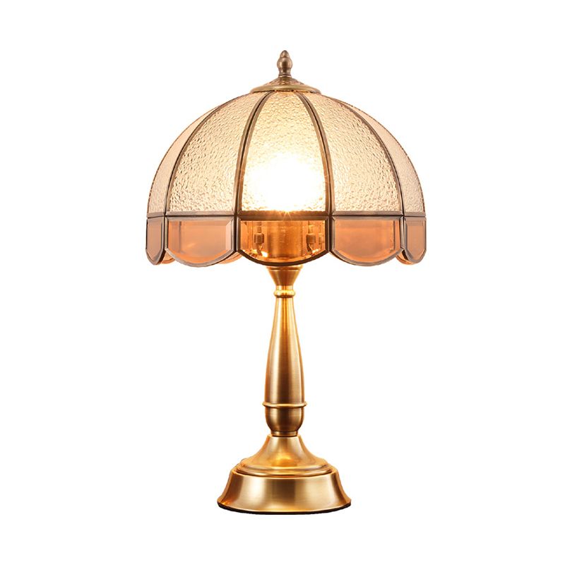 1 Head Water Glass Table Lamp Traditional Bronze Dome Bedroom Scalloped Night Light