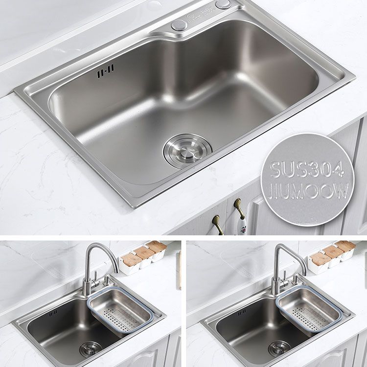 Stainless Steel Kitchen Sink Contemporary Single Bowl Kitchen Sink with Basket Strainer