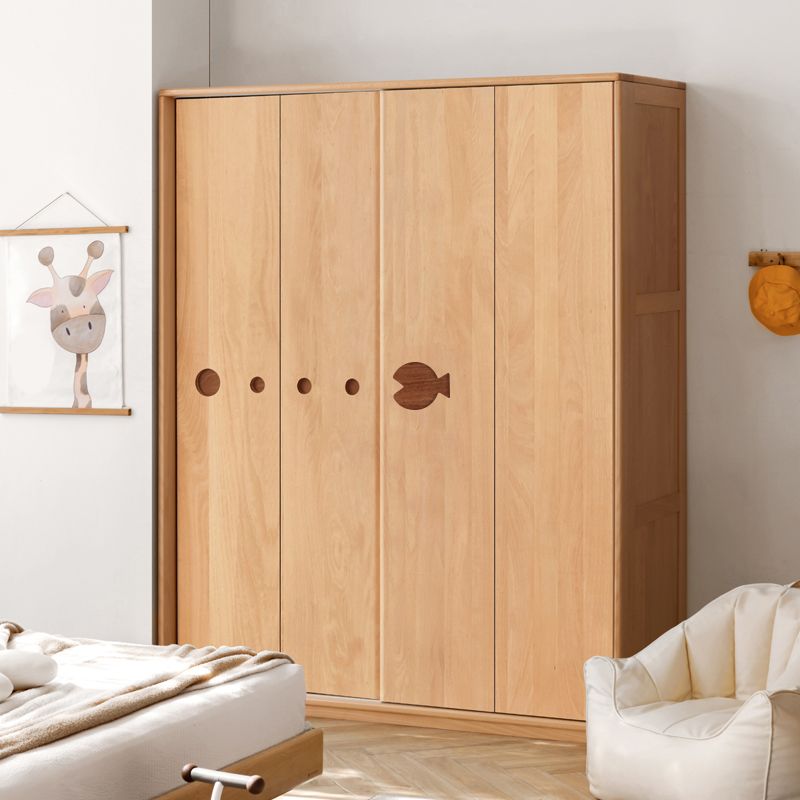 Contemporary Coat Locker Beech Solid Wood Bedroom Wardrobe with Cloth Rod