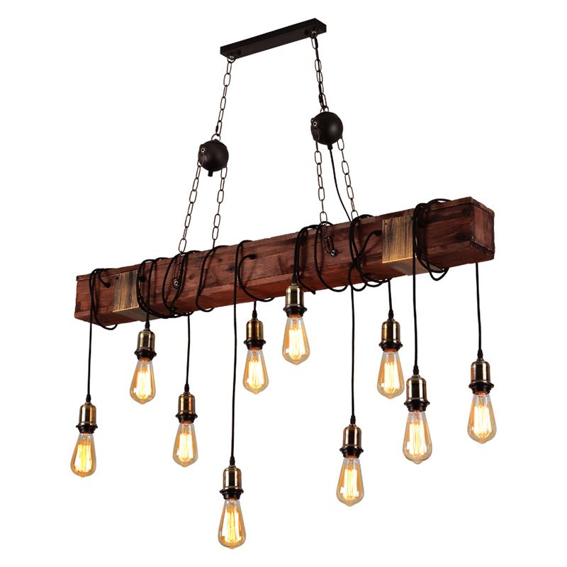 Linear Island Lighting Fixtures Industrial Wood Pendant Lighting for Restaurant