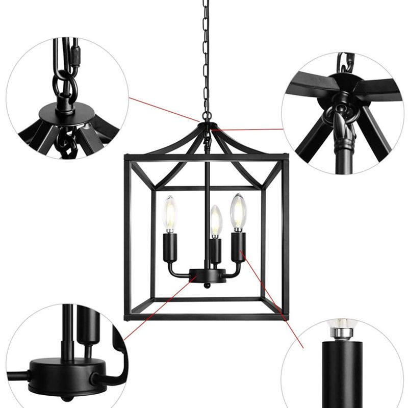 Industrial Vintage Square Adjustable Pendant Light Wrought Iron Ceiling Light for Dining Room