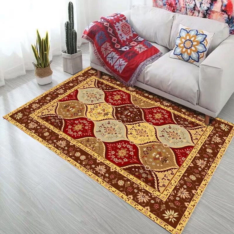 Distinctive Floral Print Rug Vintage Rectangle Rug Polyester Stain Resistant Carpet for Home Decor