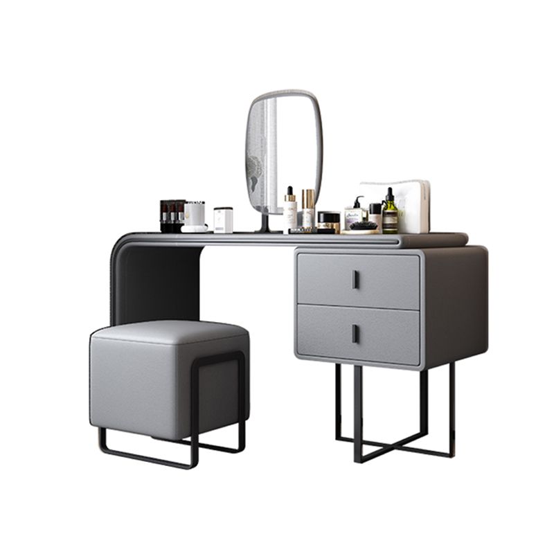 Glam Faux Leather Makeup Vanity Desk Double Drawers Vanity Dressing Table Set