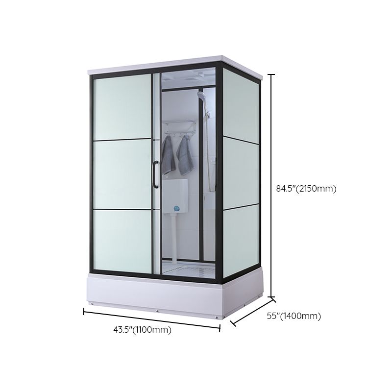 Black Framed Shower Stall with White Base Tempered Glass Shower Stall