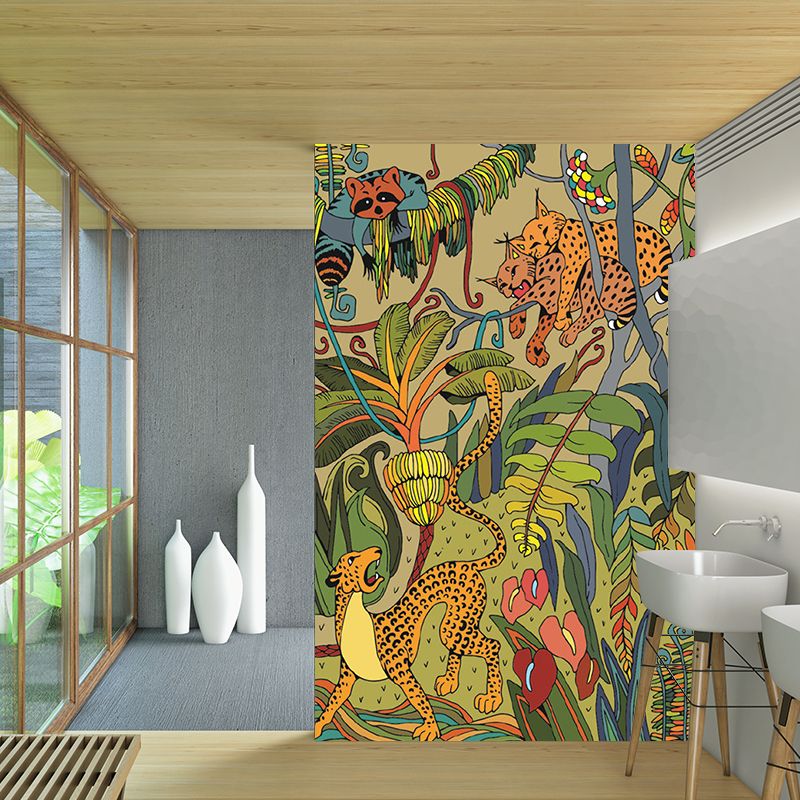 Tropical Cheetah Wall Murals for Decoration, Personalised Size Wall Covering in Brown