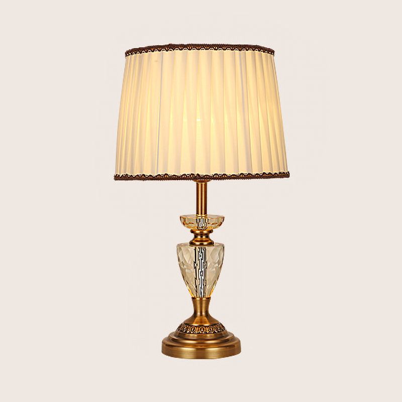 Fabric Pleated Table Light Modernist 1 Bulb Beige Reading Lamp with Metallic Base