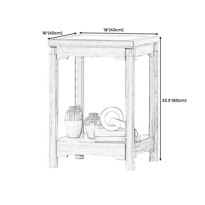 Traditional Square Wooden Sofa Side Accent Table with Storage and Shelf