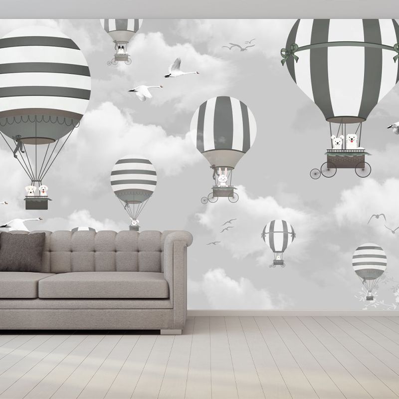 Cartoon Hot Air Balloon Murals for Baby Room Decoration Customized Wall Deal in Grey