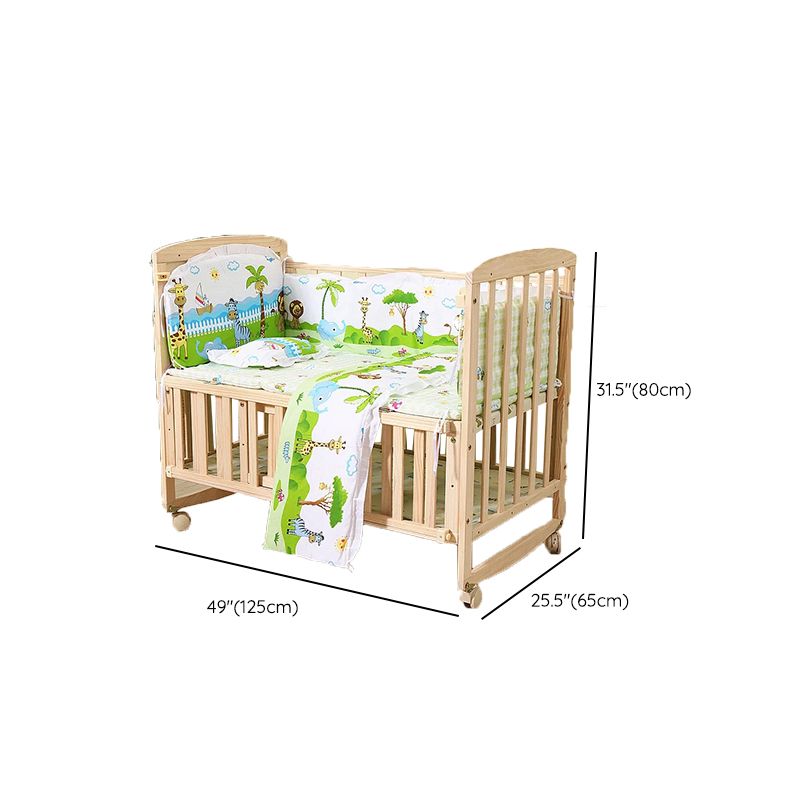 Scandinavian Convertible Crib Baby Crib Natural Wood Crib with Casters