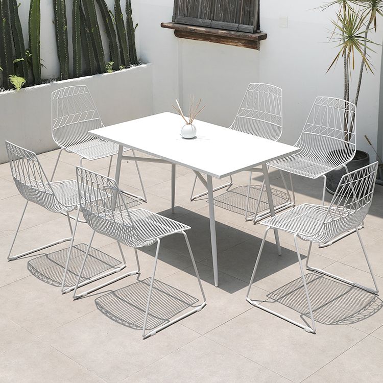 Modern White Dining Side Chair Stacking Metal Single Armless Chair