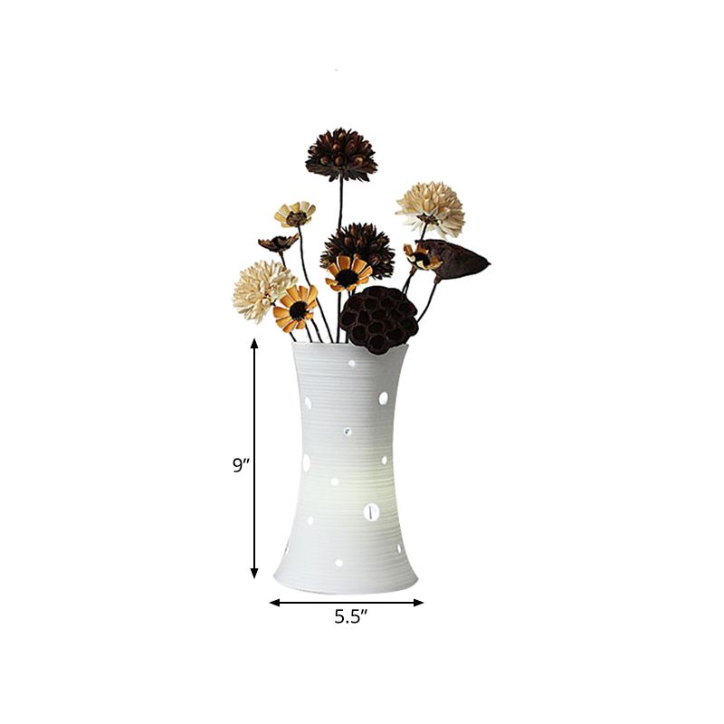 5.5"/7" W Ceramic White Nightstand Light Vase LED Pastoral Night Table Lamp with Dried Flower Decor