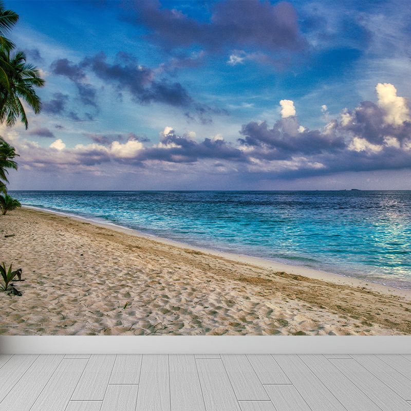 Sandy Beach Tropical Wall Mural Moisture Resistant Wall Covering for Bedroom