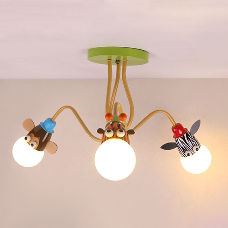 Creative Metal Semi Flush Mount Light Fixture Cartoon Animal Flush Mount Spotlight  for Kids Bedroom