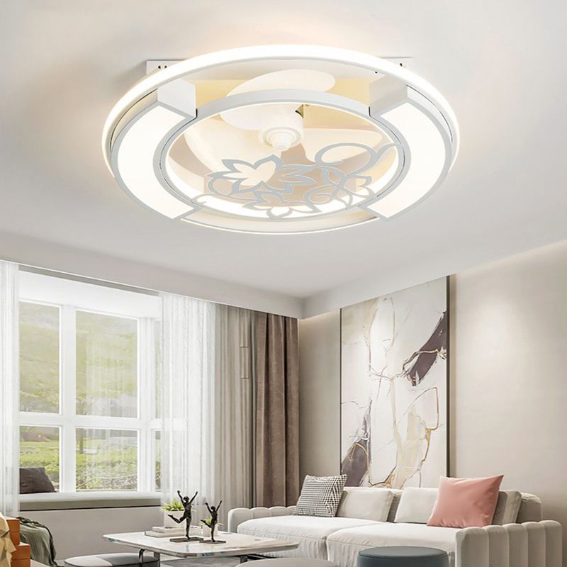 Bedroom LED Flush Ceiling Light Modern White Fan Lamp with Round Acrylic Shade