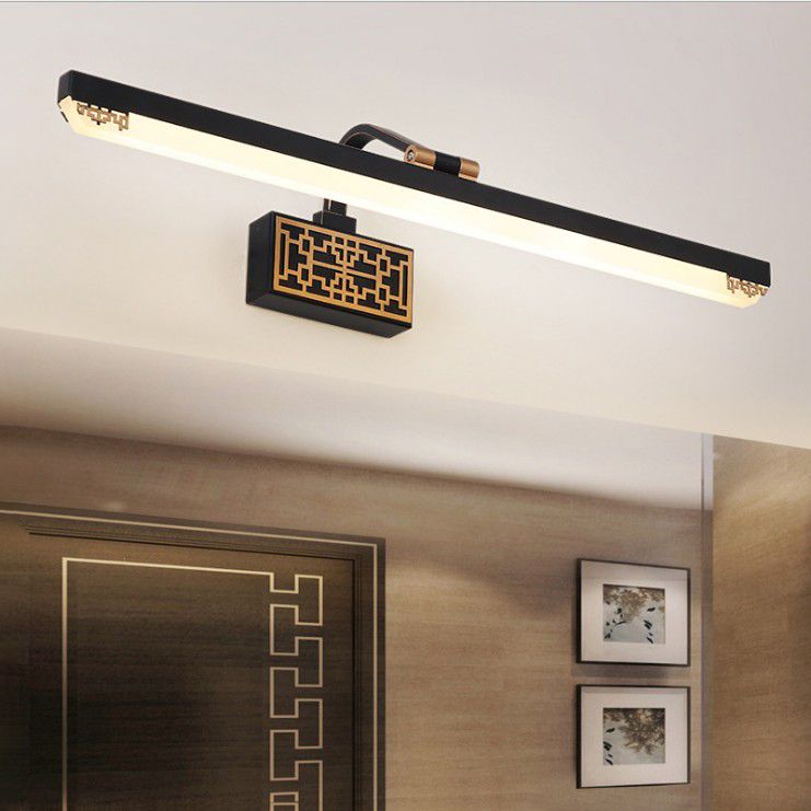 Metal Linear Shade Wall Light Modern 1-Light Mirror Wall Mount Light Fixture in Black