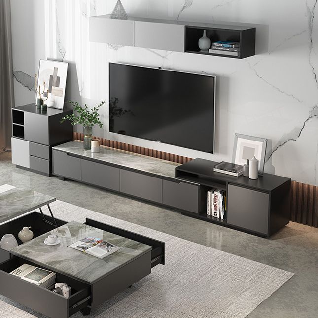 Gray TV Stand 71 / 92 - Inch Sliding Wood TV Console with Drawers