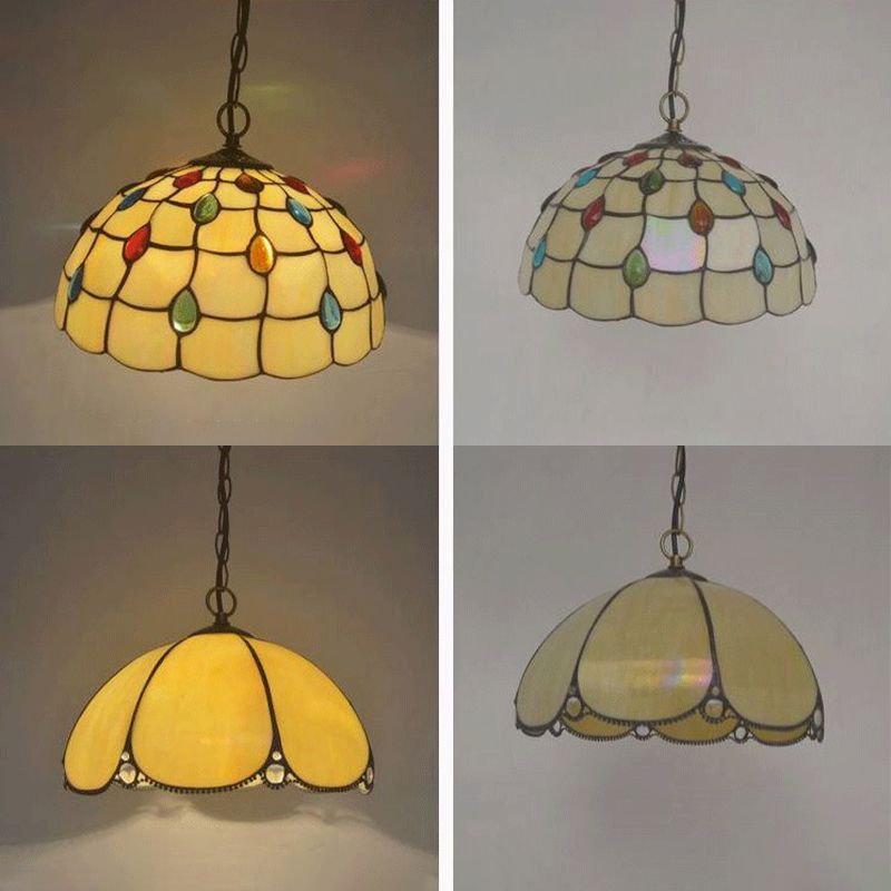 Hand Rolled Art Glass Baroque Suspension Pendant Light Bowl Hanging Pendant for Dining Room