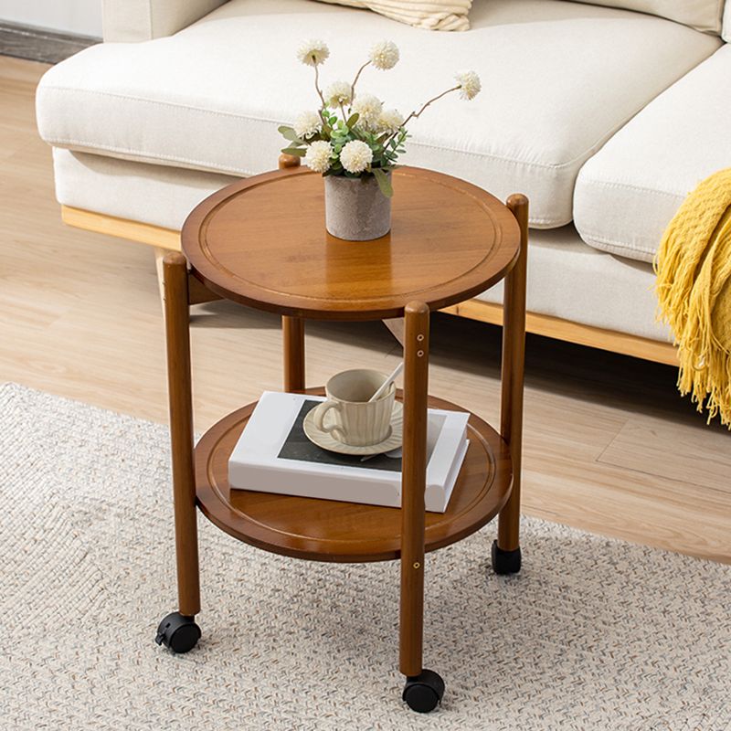 4 Legs End Table Wood Round Side End Table with Shelves for Living Room