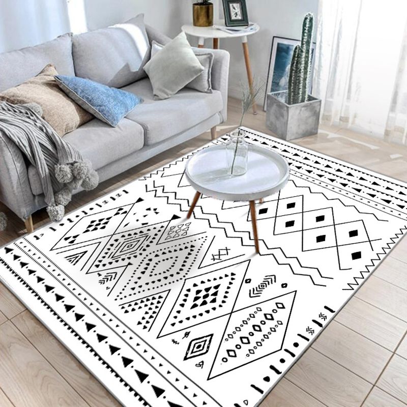 Simple Solid Color Bohemian Rug Polyester Tirbal Print Area Rug Non-Slip Backing Carpet for Living Room