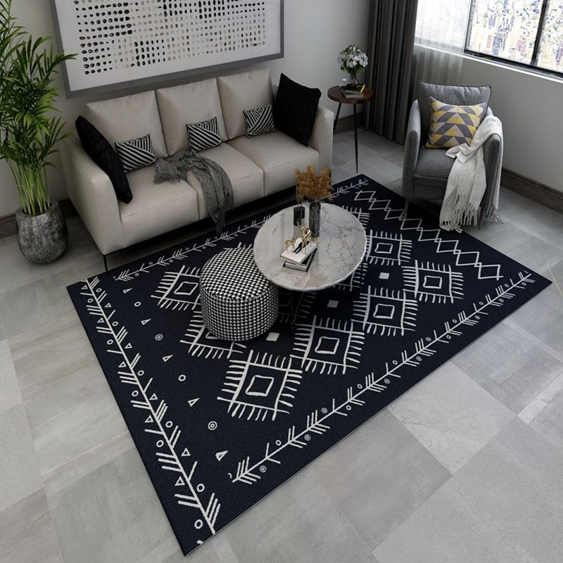 Classic Multi-Color Southwestern Rug Polyester Geometry Rug Stain Resistant Non-Slip Pet-Friendly Rug for Living Room