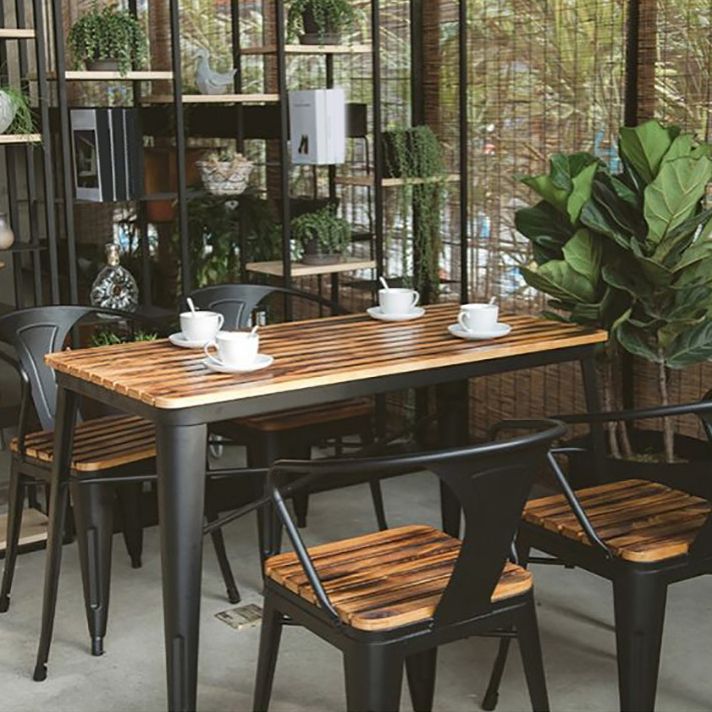 Industrial Style 1/5 Pieces Metal Dining Set Reclaimed Wood Dining Table Set for Outdoor