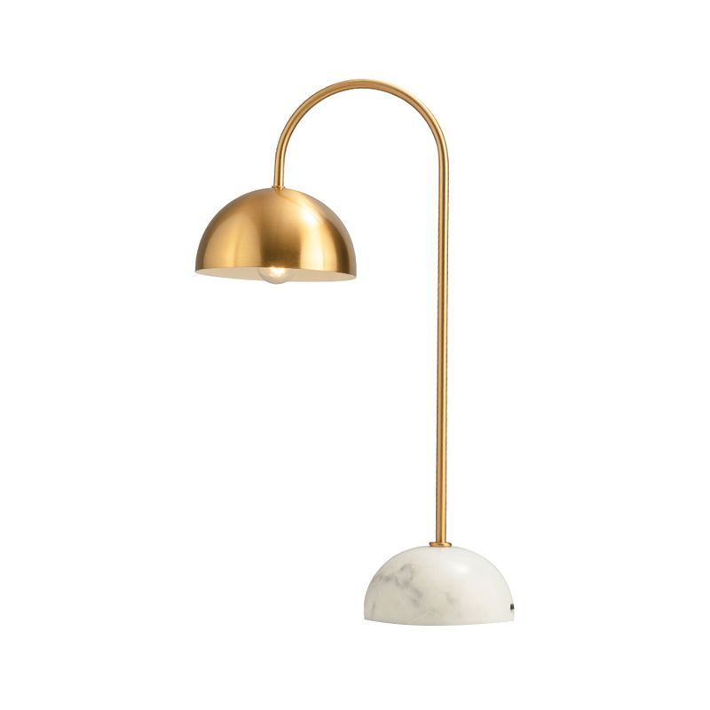 Metallic Dome Nightstand Lamp Minimalist 1 Bulb Brass Night Lighting with Curved Arm