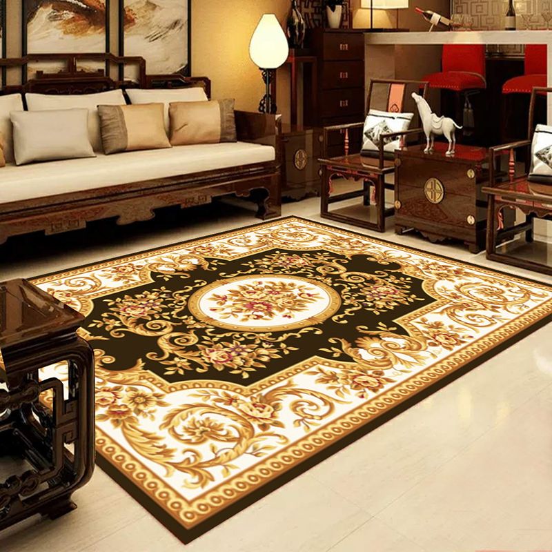 Retro Multi-Color Western Rug Synthetics Floral Pattern Area Carpet Non-Slip Washable Rug for Living Room