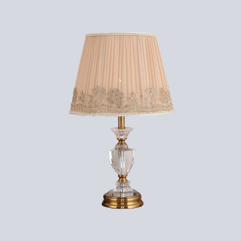 Luce tavolo cristallina svasata tessuto moderno 1 testa lampada da lettura beige per soggiorno