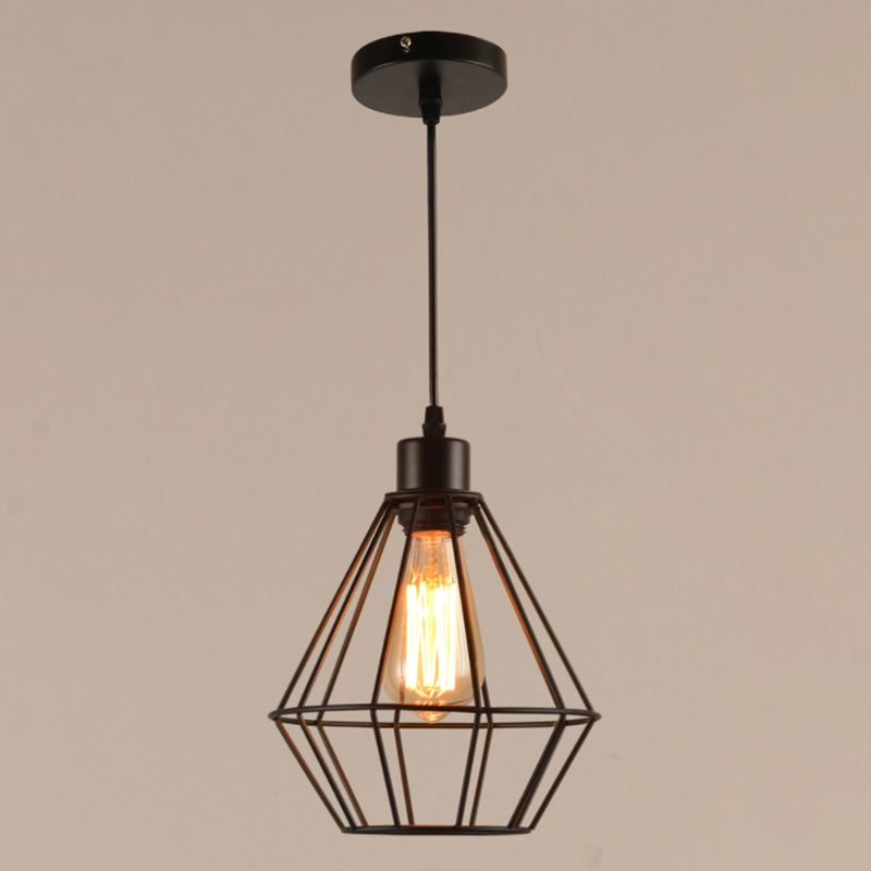 Black Cage Hanging Ceiling Light Industrial Style Metal Restaurant Hanging Light