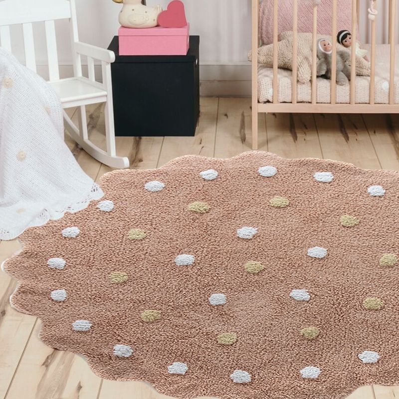 Tapis irrégulier blanc et brun pour enfants Polka Polka Match Area Rapis Polyester Tacle-Resistant Carpet