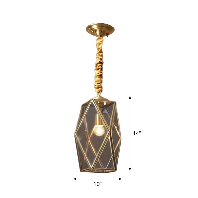 Prismatic/Faceted/Diamond Clear/Frosted Glass Hanging Pendant Vintage 1-Light Bedroom Ceiling Light in Brass