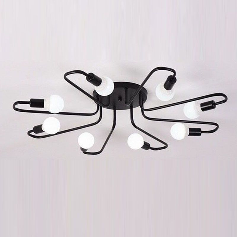 Metal Ceiling Light Industrial Black Semi Flush Mount Ceiling Fixture for Sitting Room