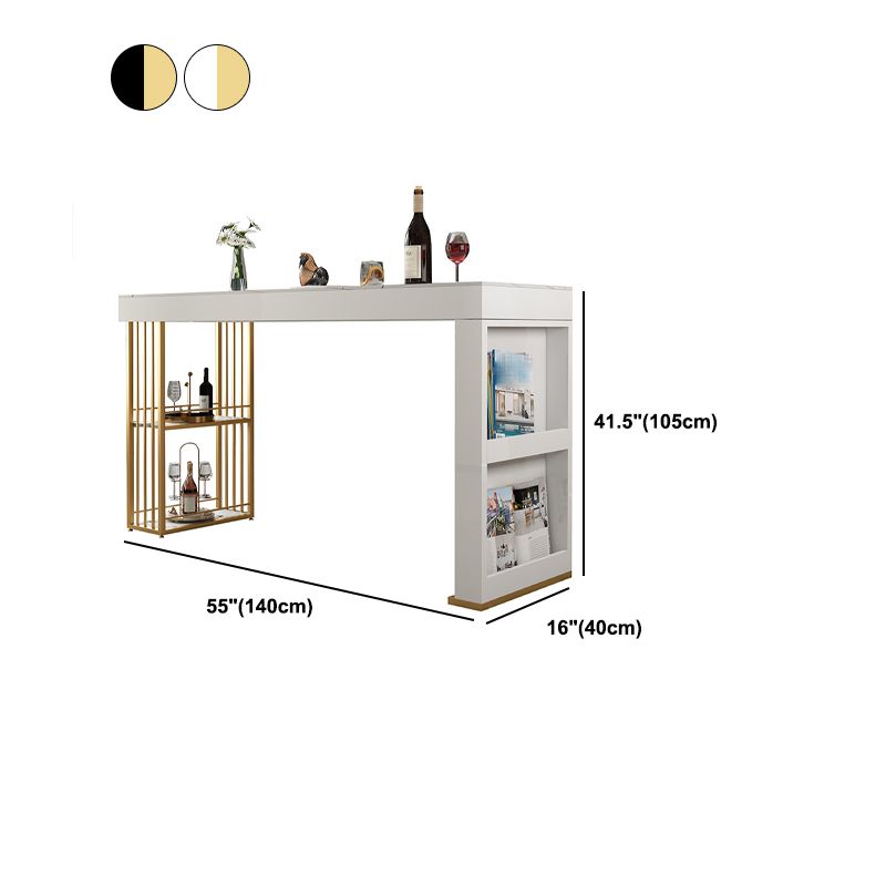 Stone Bar Dining Table Glam Rectangle Bar Table with Storage Racks for Kitchen