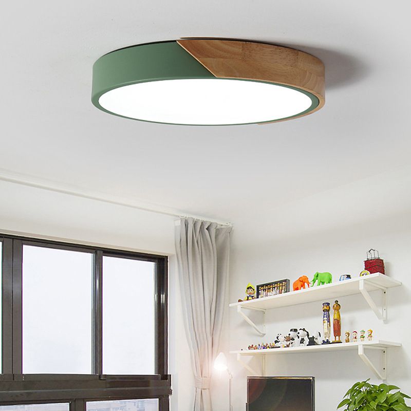 Modern Nordic LED Macaron Ceiling Light Wrought Iron Circular Flush Mount with Acrylic Shade