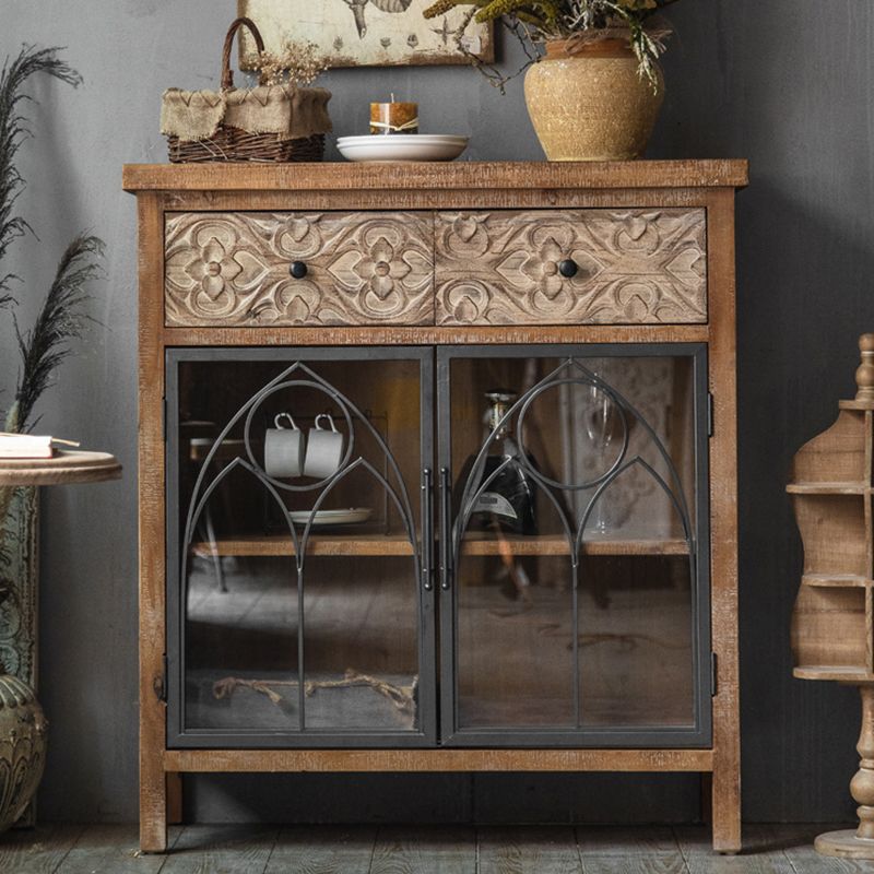 Traditional Solid Wood Display Stand Glass Doors Hutch Buffet for Bedroom