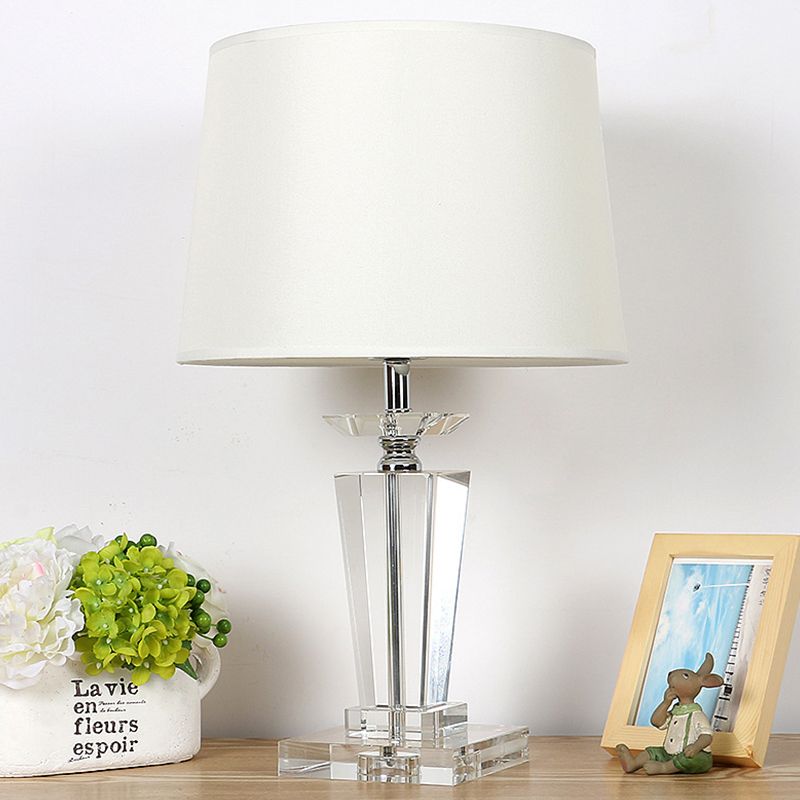 Barrel Crystal Task Light Modernist Fabric 1 Bulb White Nightstand Lamp, 21"/23.5" Long