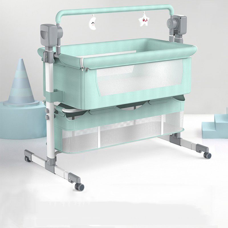 Rocking Crib Cradle Square Metal Cradle with Stand and Storage Shelf for Newborn