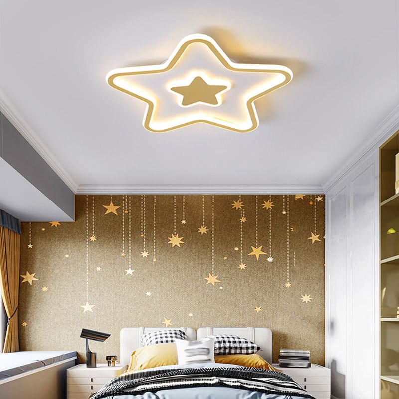 2-Light Golden Flush Mount Lighting LED Ceiling Light for Living Room