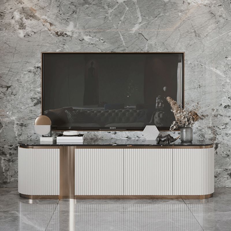 Contemporary Enclosed Storage TV Console Marble TV Stand Console with Doors