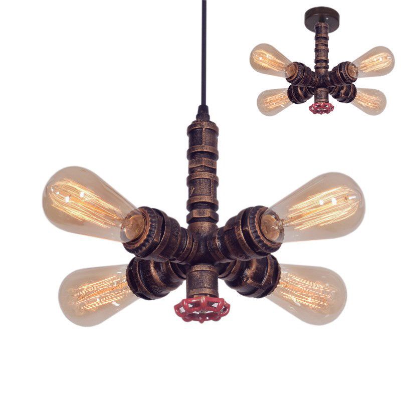 4 lumières Semi Flush Mount Éclairage à Steampunk Soupape en métal Semi-fleur de plafond