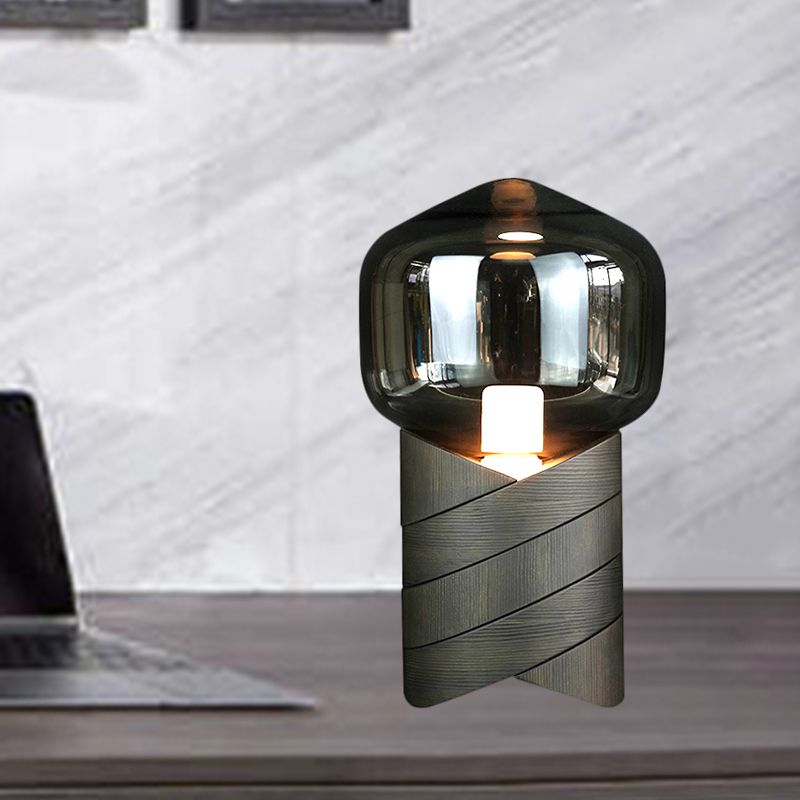 Urn Shape Task Light Modern Grey Glass 1 Bulb Living Room Nightstand Lamp with Resin Base