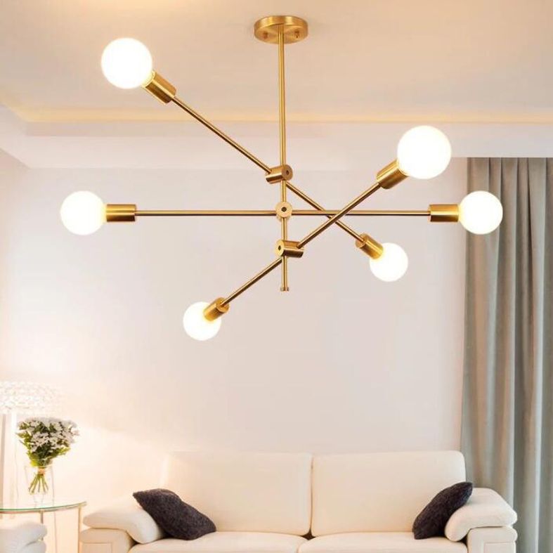 Adjustable Multi Light Starburst Pendant Light Industrial Style Metal Chandelier Lamp in Brass